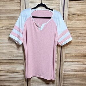 Women's Pink and White Women's Short Sleeve Baseball Top Size 4X